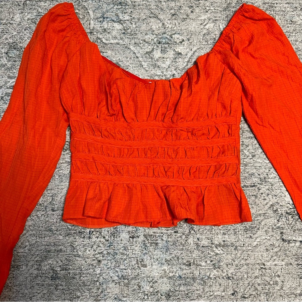 TOPSHOP Sweetheart Neck Textured Top Size 2 - Picture 2 of 6
